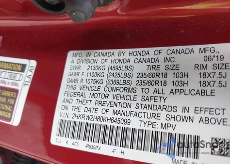 2019 Honda Cr-V Ex-L z USA, uszkodzony, nr VIN 2HKRW2H80KH645099